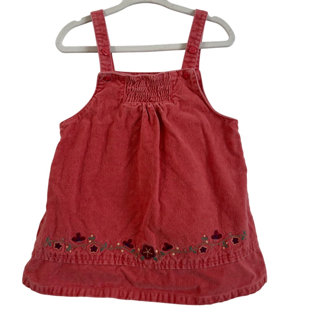 Vintage Y2K Pink Cotton Embroidered Floral Ruffle Girl midi Dress 18 month
